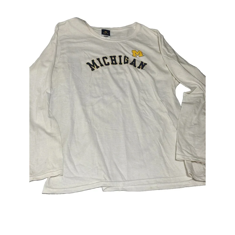 M Den Michigan Wolverines White Long Sleeve Shirt Size L Navy Yellow